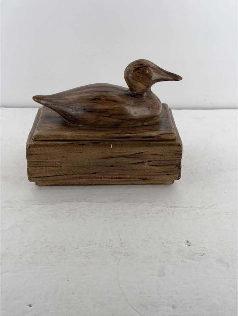 Vintage Faux Wood Grain Ceramic Duck Trinket Box
